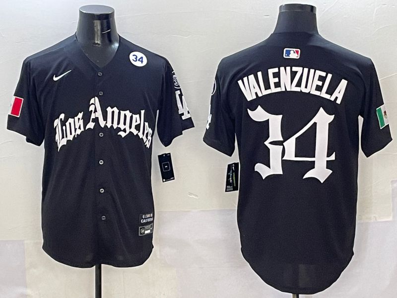 Men Los Angeles Dodgers 34 Valenzuela Black Five generations Joint Name 2025 Nike MLB Jersey style 9
